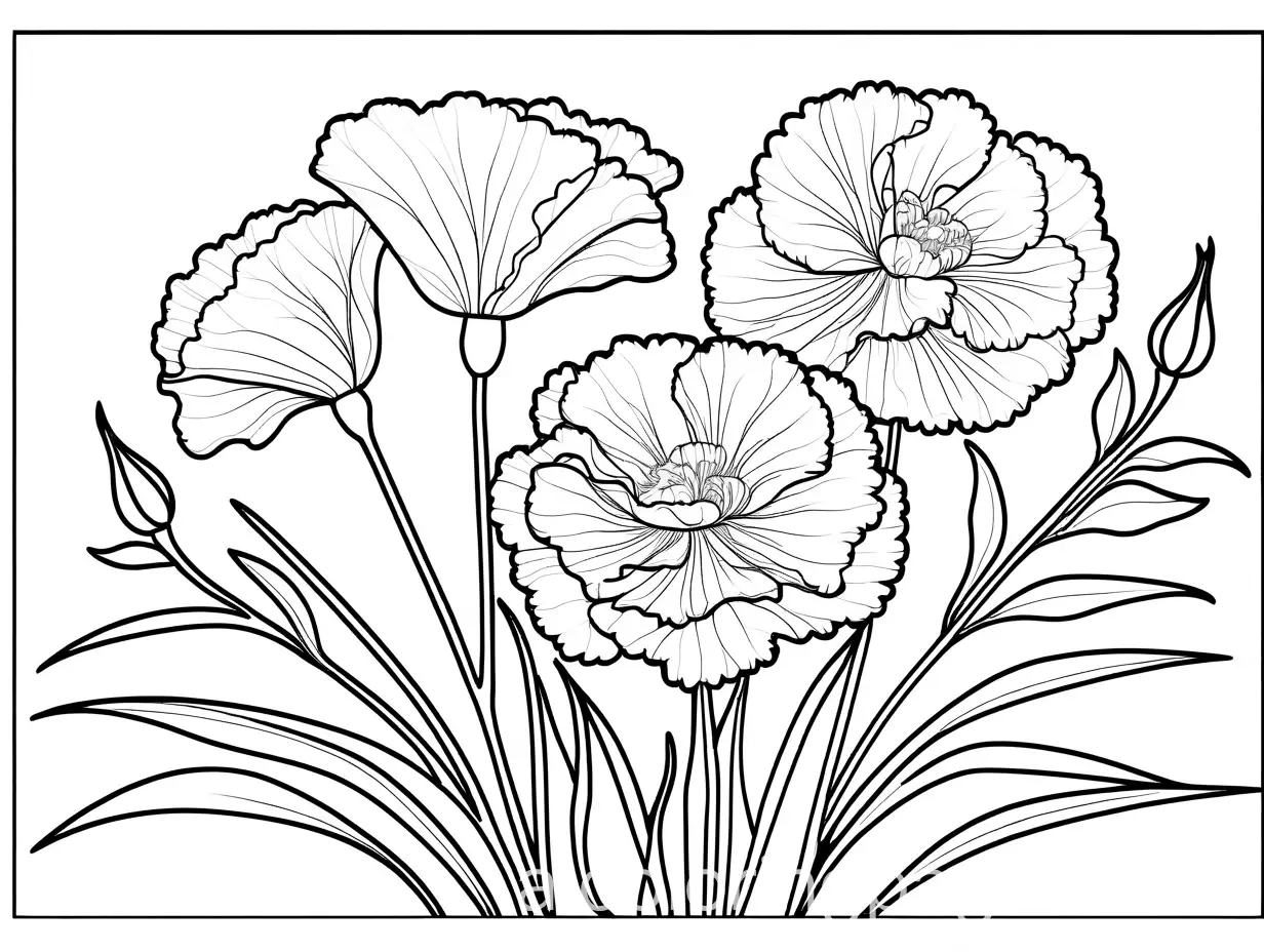 Embroidery-Pattern-with-Carnations-Artistic-Black-and-White-Coloring-Page