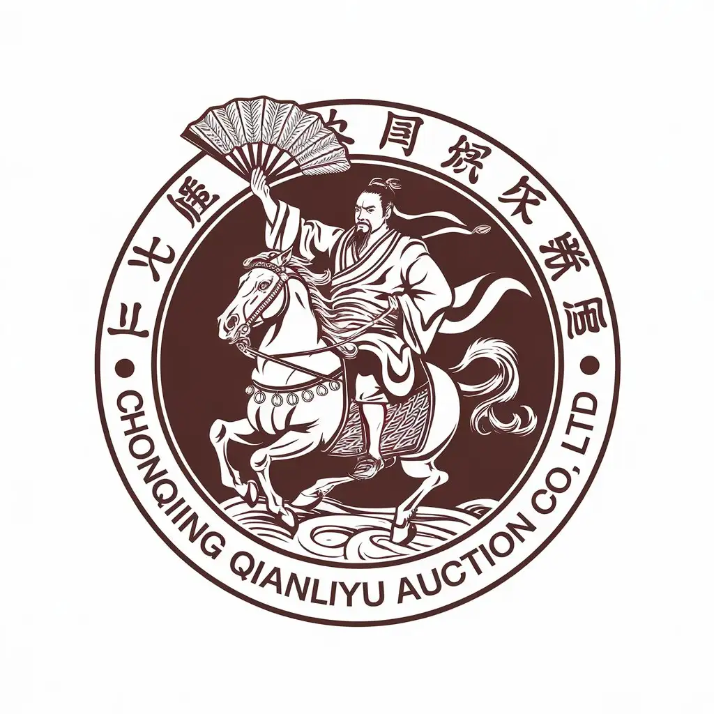 LOGO-Design-for-Chongqing-Qianliyu-Auction-Co-Ltd-Zhuge-Liang-Inspired-with-Feather-Fan-and-Thousand-Mile-Horse