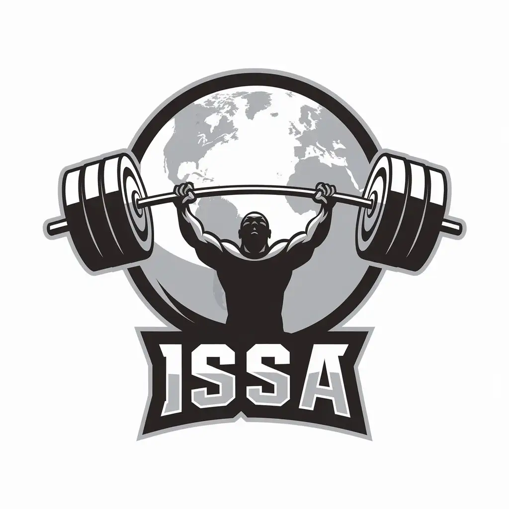 a vector logo design,with the text "Powerlifting logo, on the background of the planet, artist's drawing, text "ISSA"", main symbol:Powerlifting logo, on the background of the planet, artist's drawing, text "ISSA",Moderate,be used in Sports Fitness industry,clear background