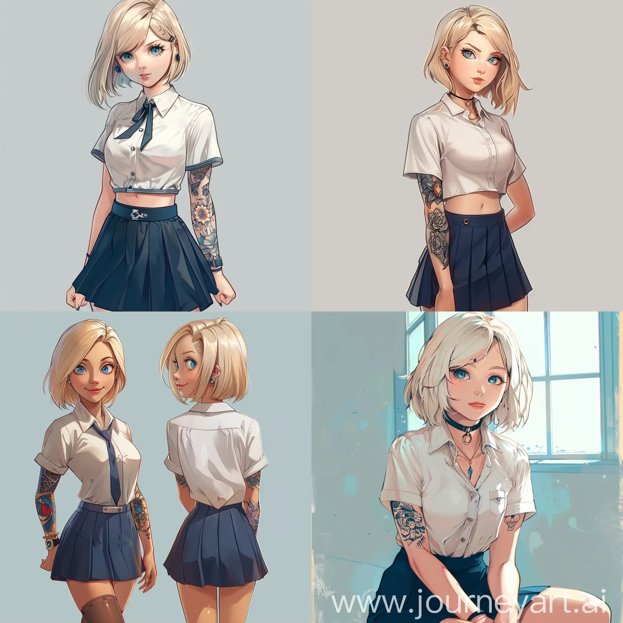 Anime-Style-Girl-with-Bob-Cut-and-Tattoos-in-Schoolgirl-Attire