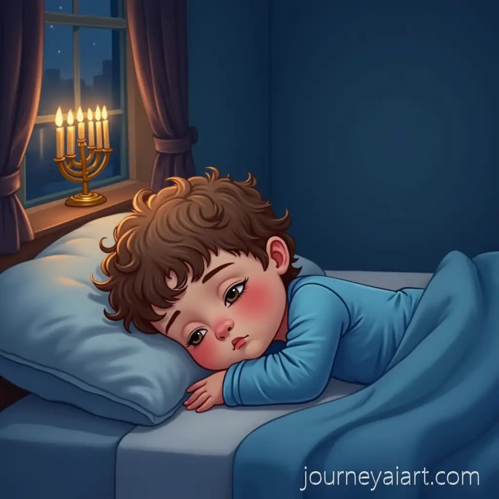 Noah-sleeping-with-menorahToddler-Boy-Falling-Asleep-with-Menorah-Glowing-in-Window-at-Night