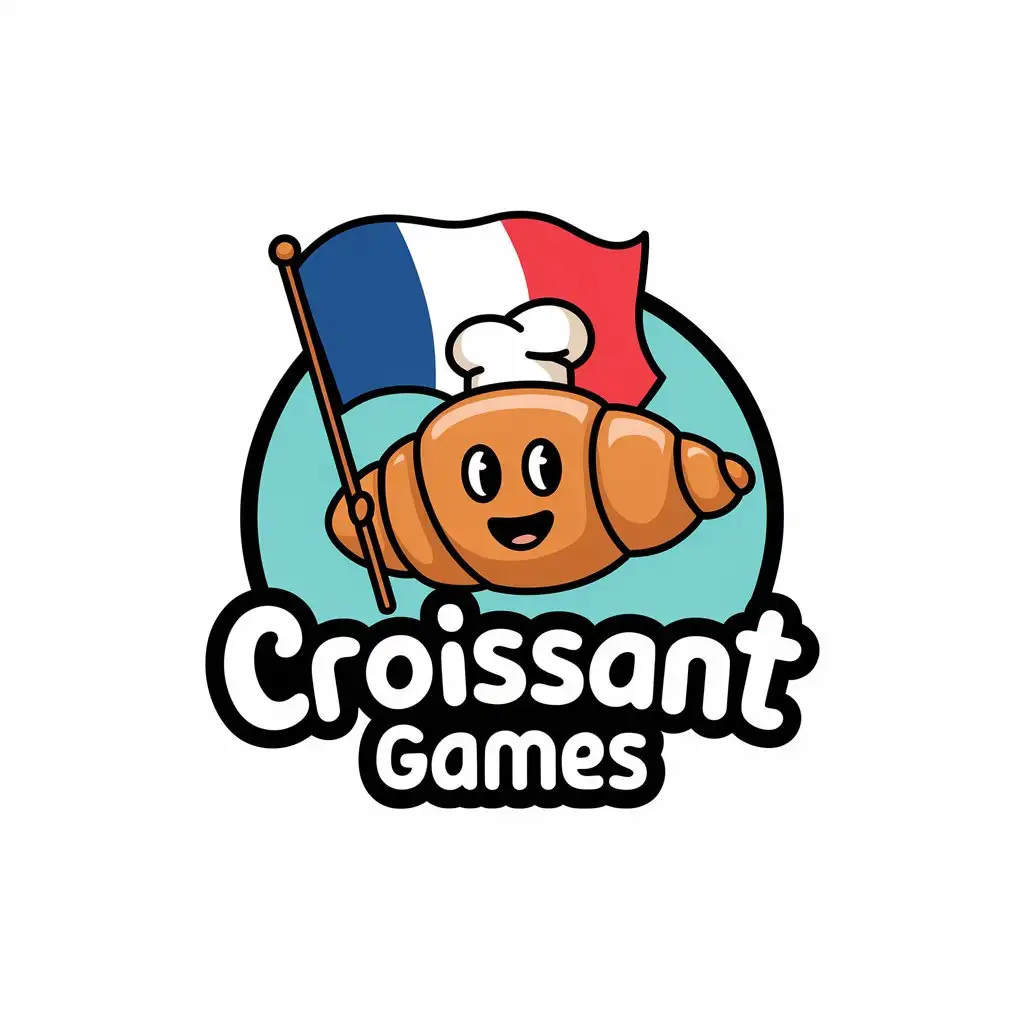 LOGO Design for Croissant Games Playful Vibrant and Whimsical with French Flag and Croissant Symbol