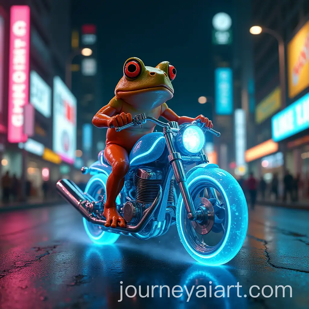 Hyperrealistic-Crazy-Frog-with-Big-Baby-Tapes-Face-Riding-Invisible-Motorcycle-in-Cyberpunk-City-at-Night