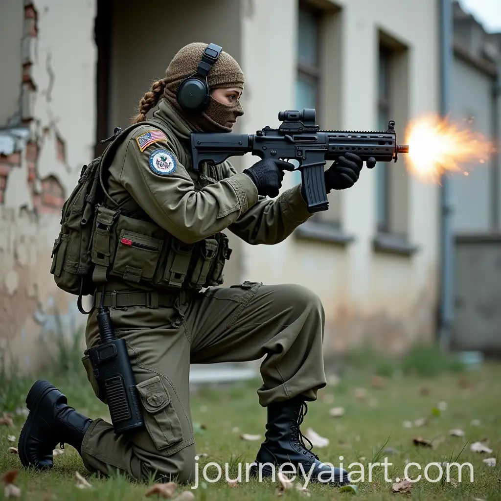 Female-Military-Officer-Firing-RPG18-in-Destroyed-Urban-Landscape