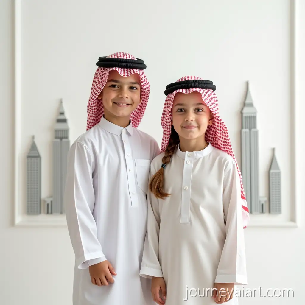 Saudi-Children-in-Traditional-Clothes-with-Saudi-Landmarks-Background