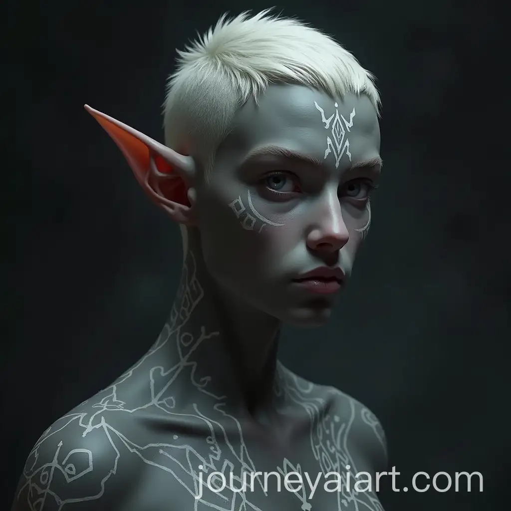 Dark-Elf-with-White-Clan-Tattoos-Fantasy-Character-Portrait