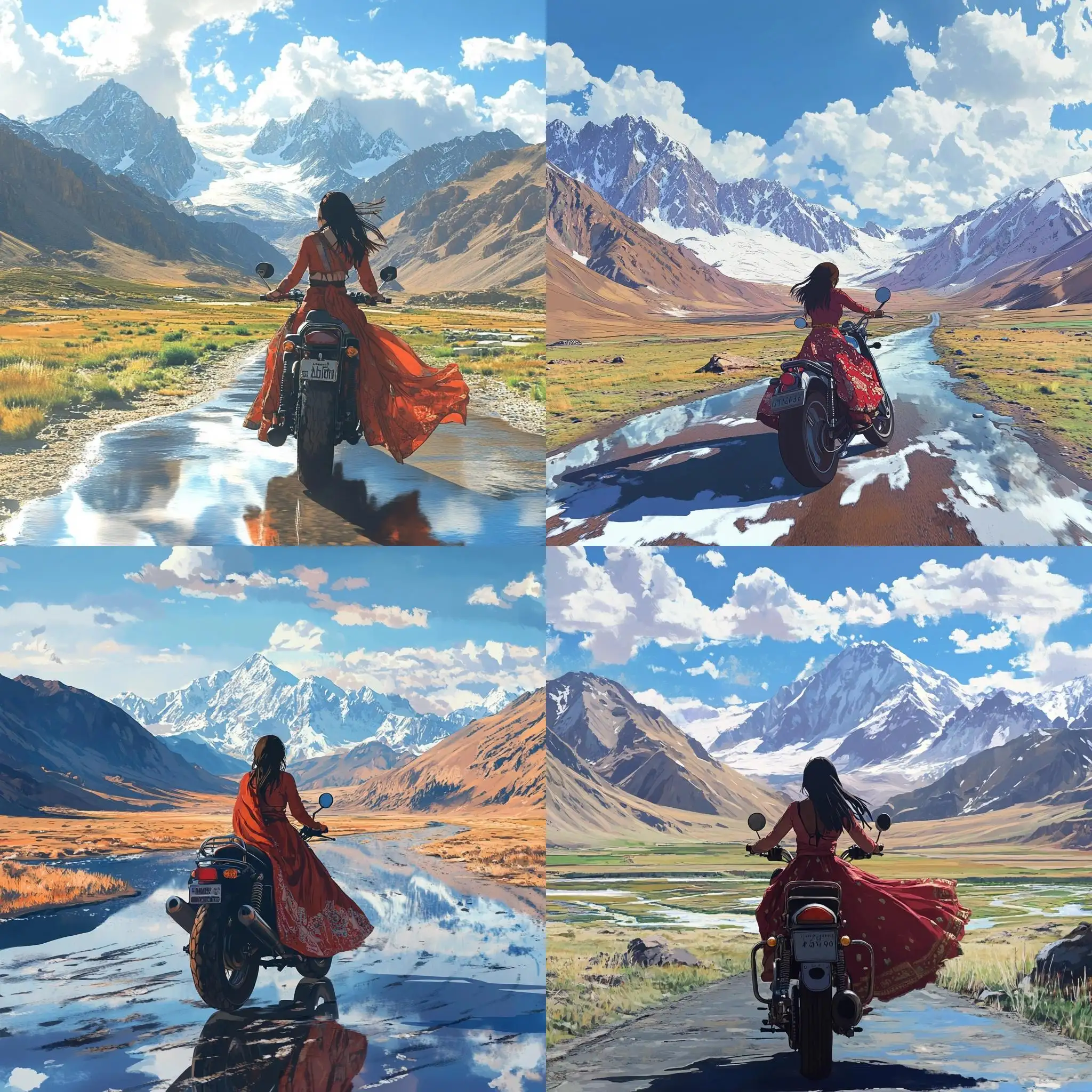 Young-Indian-Woman-Riding-Bullet-Motorcycle-in-Ladakhs-Himalayan-Landscape