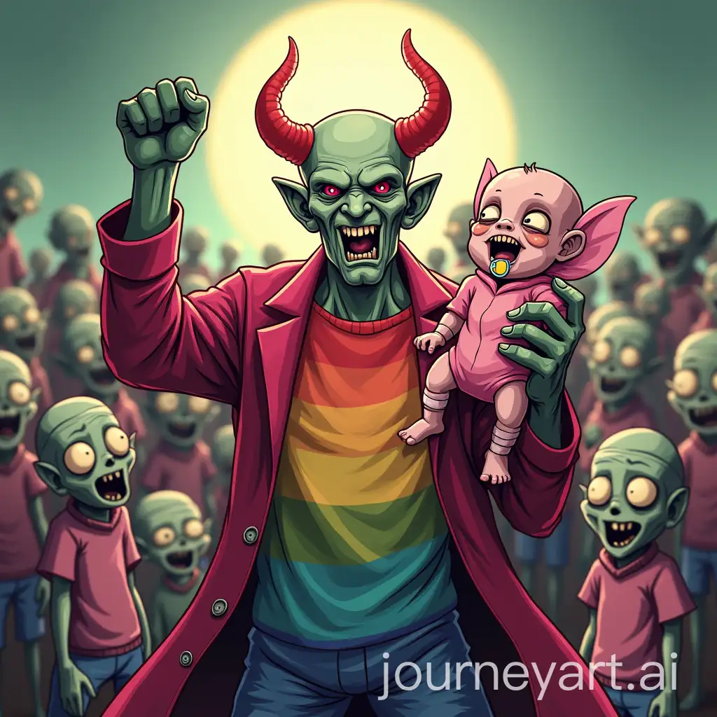 Beelzebub-Surrounded-by-Smiling-Baby-Zombies-and-Mummies