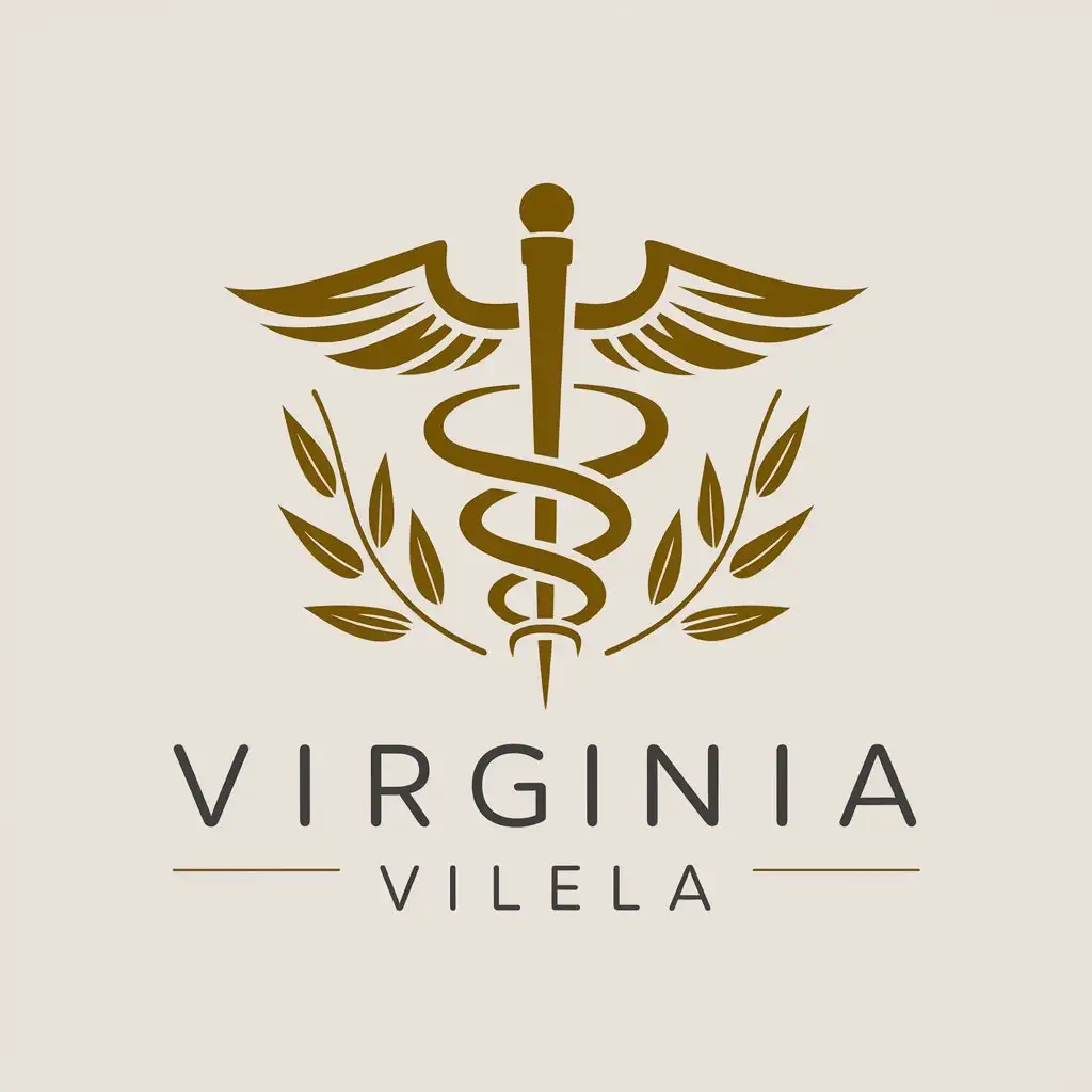 a vector logo design,with the text "Virginia Vilela", main symbol:nutrition caduceus with oat leaves,Moderate,clear background