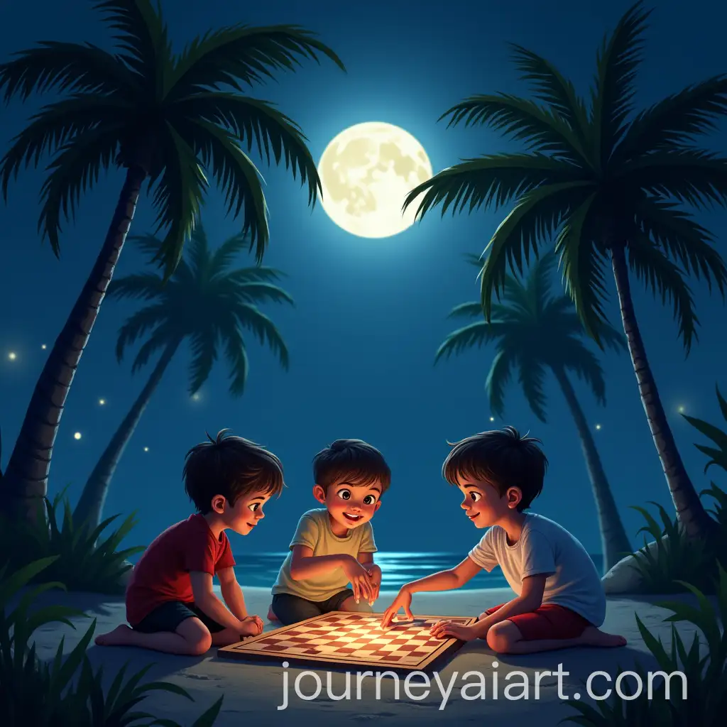 Children-Playing-Board-Game-Under-MoonAI-Art-Prompt-Expansionlight-with-Palm-Trees