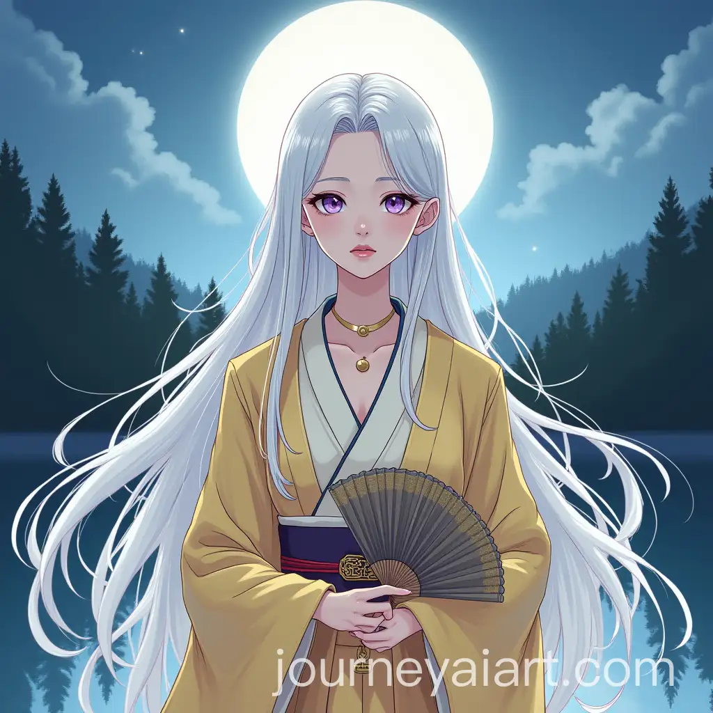Elegant-ManAI-Image-Prompt-Expansionhwa-Character-with-Long-White-Hair-and-Golden-Kimono-by-Moonlit-Lake