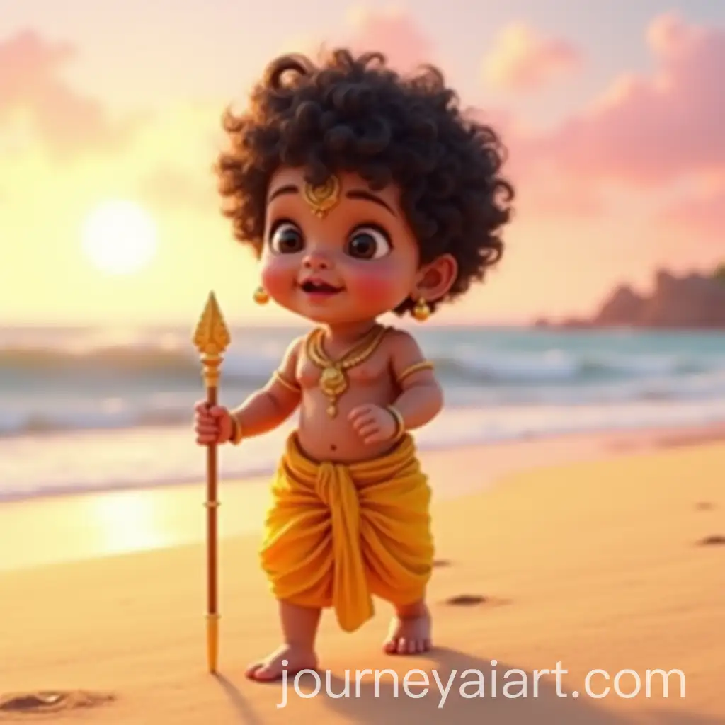 Baby-Lord-Murugan-on-Golden-Sandy-Beach-with-Sunset