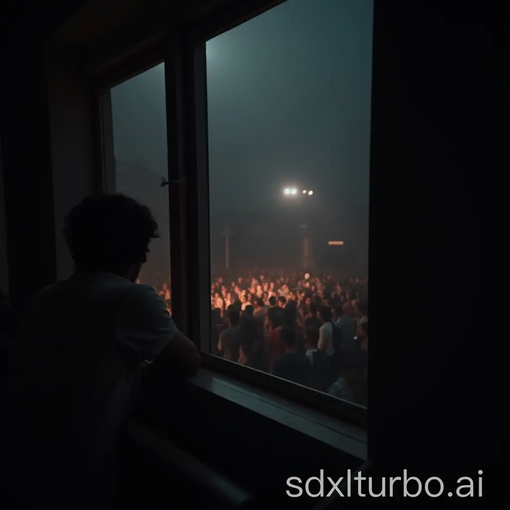 Balcony-Scene-Overlooking-Lively-Party-with-Haze-of-Smoke