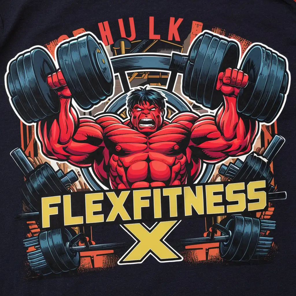 Red Hulk Flexing Muscles in FLEXFitness TShirt Design