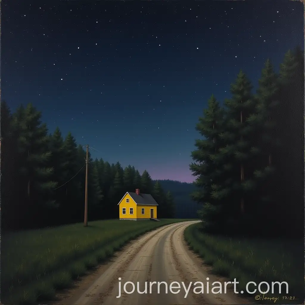 Road-Leading-to-Yellow-House-Under-Starry-Sky-with-Purple-Hue