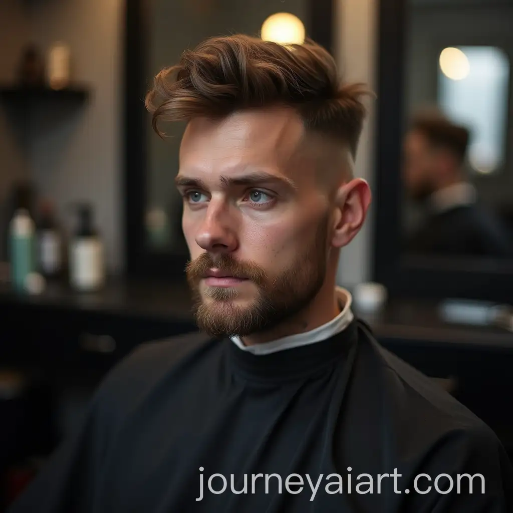 Polish-Client-Showcasing-Highlighted-Hairstyle-in-Barbers-Chair