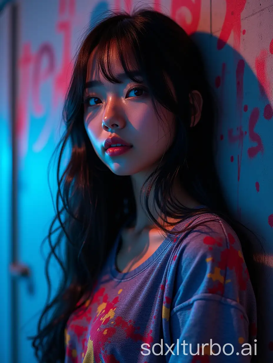 Korean-Girl-Graffiti-Artist-in-Cinematic-KPop-Style-at-Night