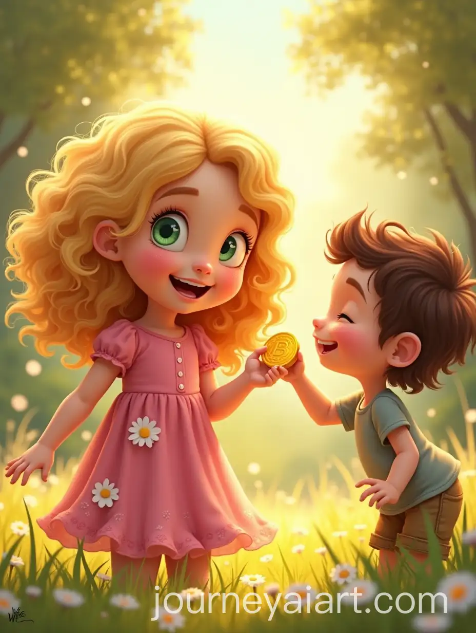 Toddler-Sharing-a-Shiny-Coin-with-a-Friend-in-a-Sunny-Forest-Setting