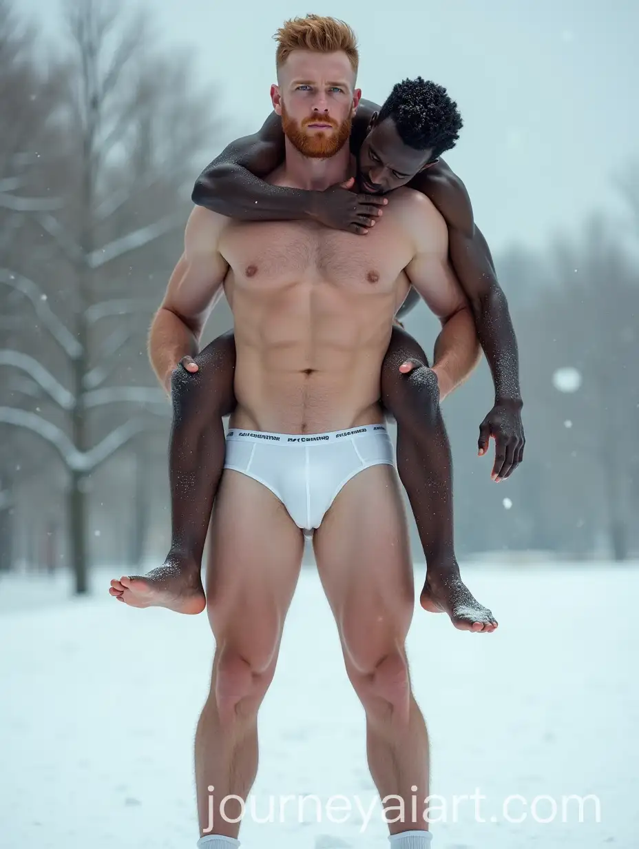 Strong-Ginger-Man-Lifting-Unconscious-Black-Man-in-the-Snow