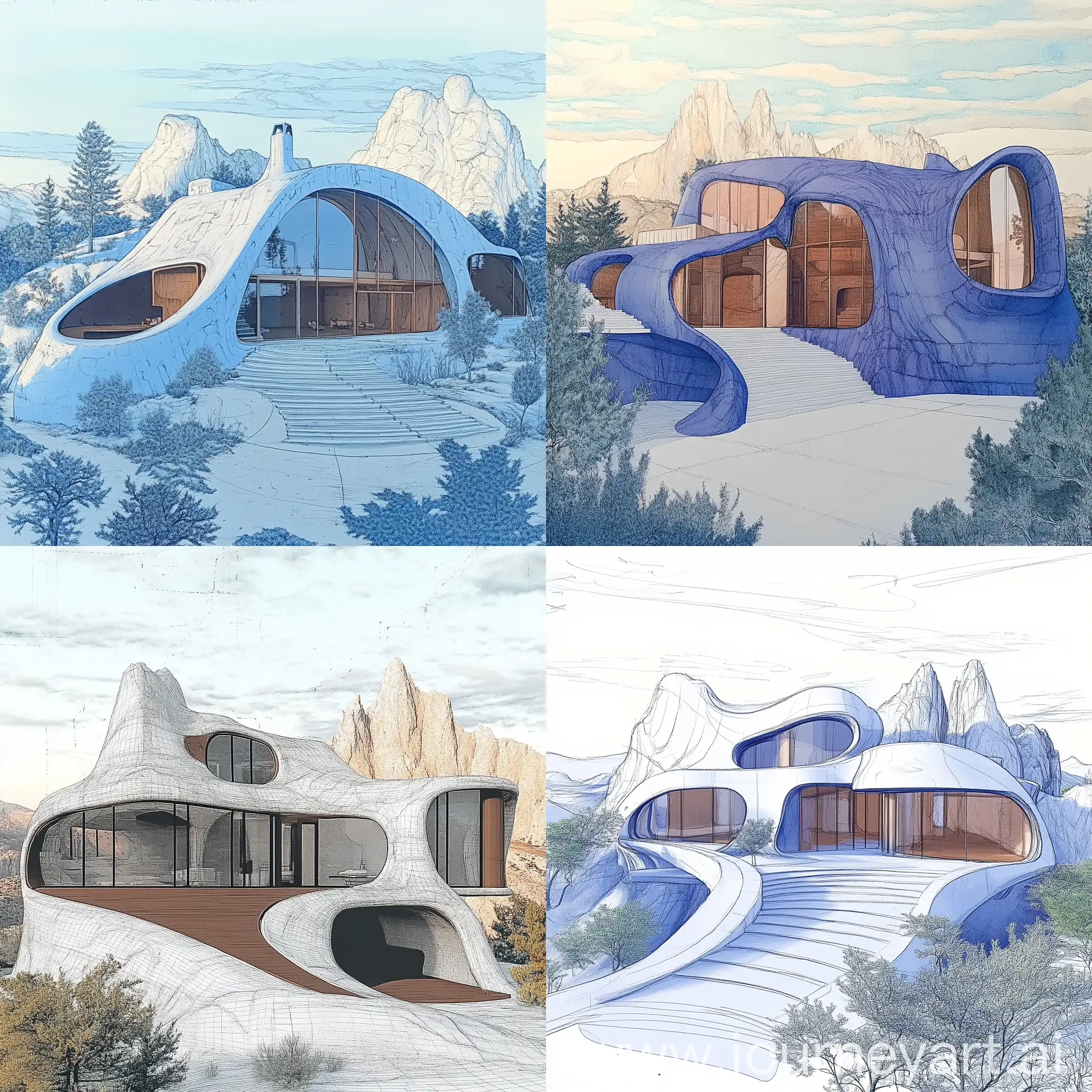 Organic-Architecture-Blueprint-Set-Against-a-Majestic-Mountain-Landscape