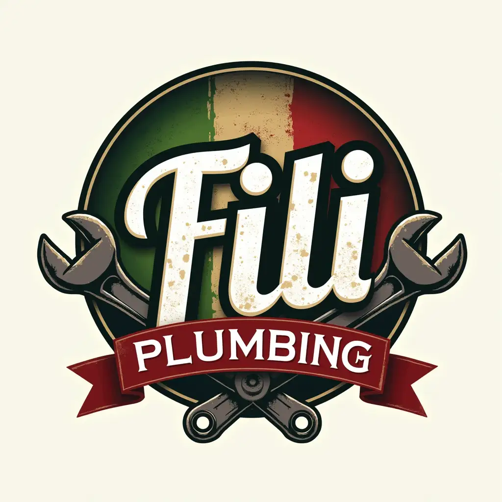 Italian Rustic Style Logo with Pipe Wrenches for Fili Plumbing