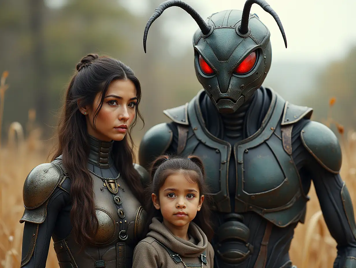 Ki-Fantasy family,Man,Woman, and Children, giant Ant-man face and with glass metal and armor equipment