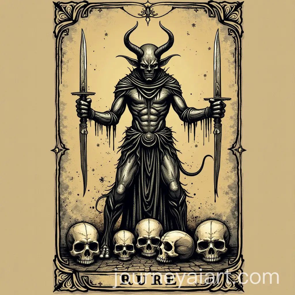 Mystical-Tarot-Card-with-Runes-and-Demon-Holding-Daggers