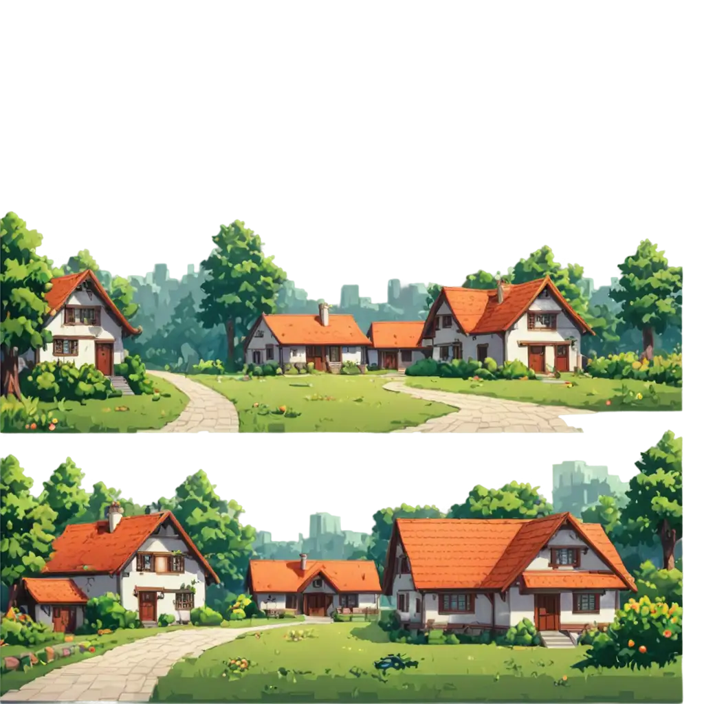 2d pixel background house and village