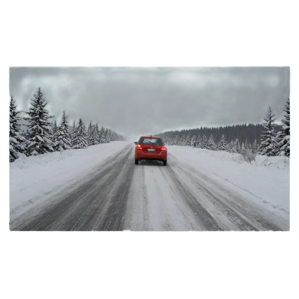 Car-Driving-on-Snowy-Winter-Road-PNG-HighQuality-Winter-Scene-Image-for-Digital-Use