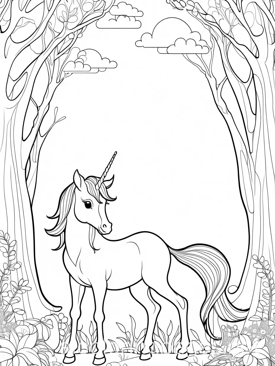 Charming-Unicorn-and-Bambi-in-a-Magical-Forest-Coloring-Page