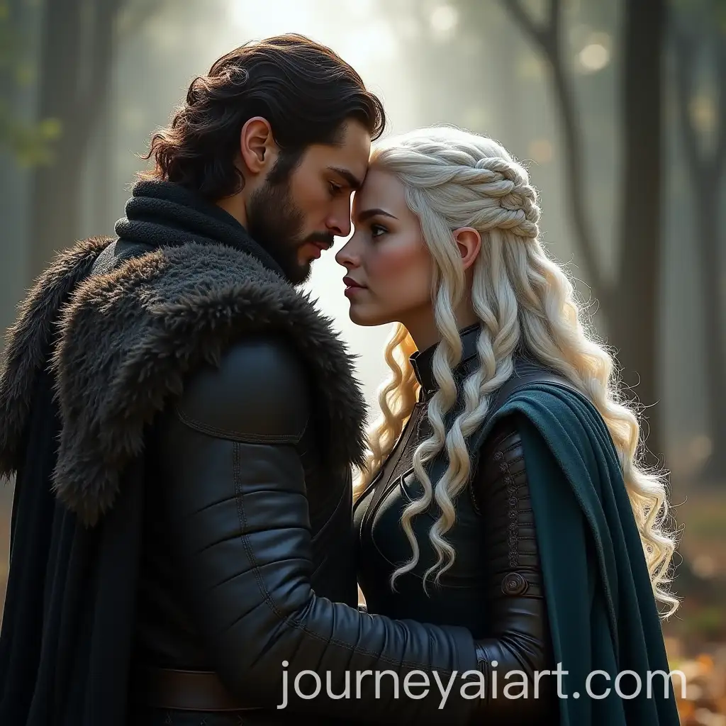 Jon-and-Daenerys-Embrace-in-a-Fantasy-Setting