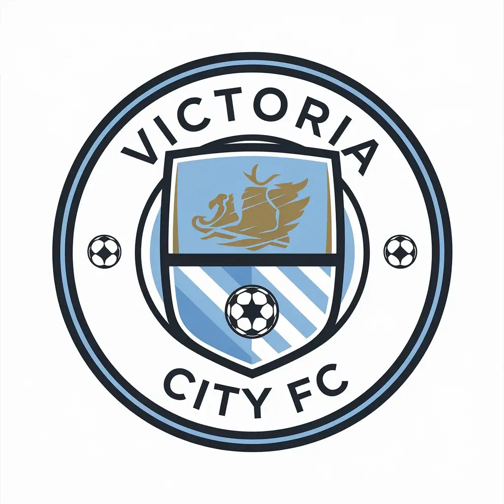 LOGO Design for Victoria City FC Soccer Crest with Sky Blue White Gold and Black Theme