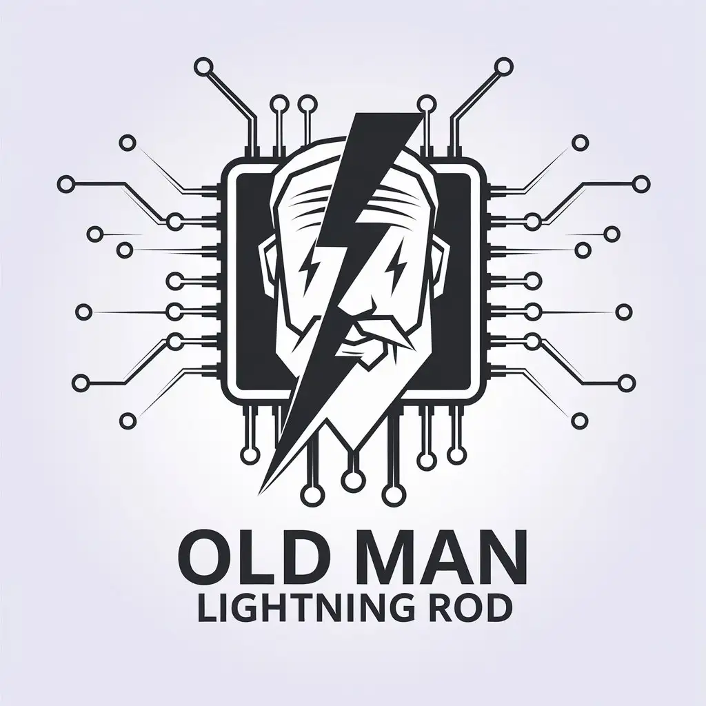 a vector logo design,with the text "old man lightning rod", main symbol:Lightning Technology Chip,Moderate,clear background