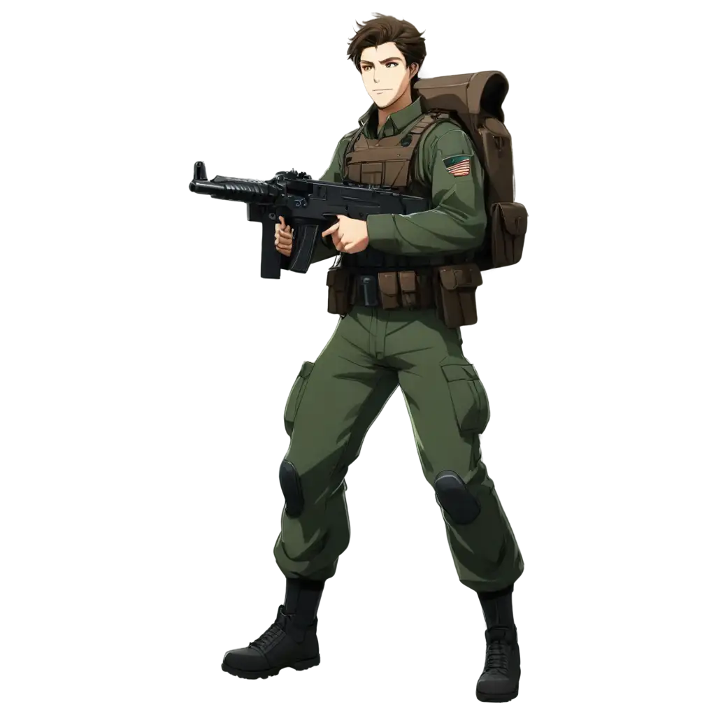 Stunning-Anime-Military-Hero-PNG-BrownHaired-Warrior-with-a-Big-Gun-and-a-Bright-Smile