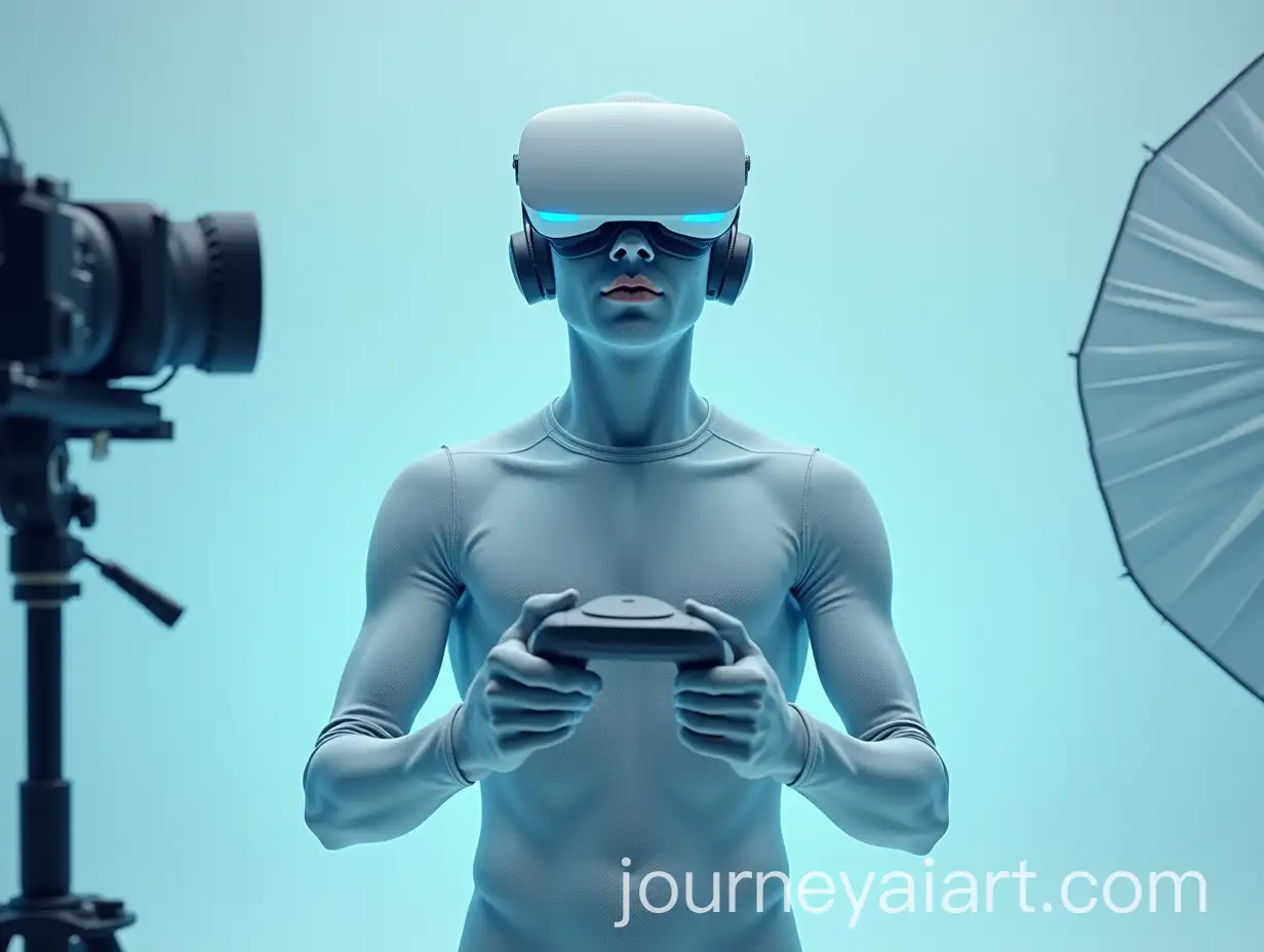 Virtual-Mesh-Man-with-VR-Headset-and-Oculus-Controller-in-Futuristic-World