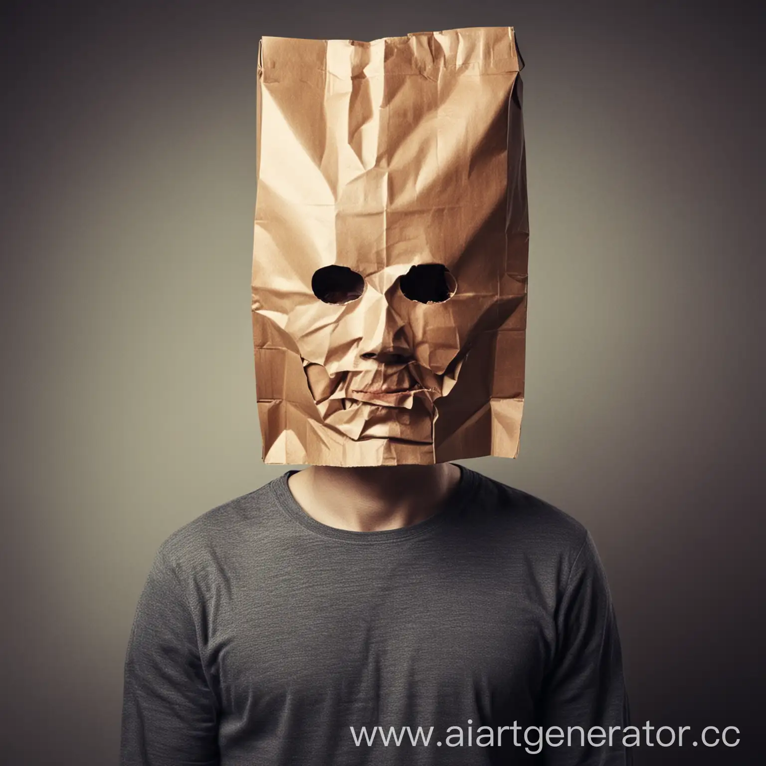 man with a paper bag on his head. scary
