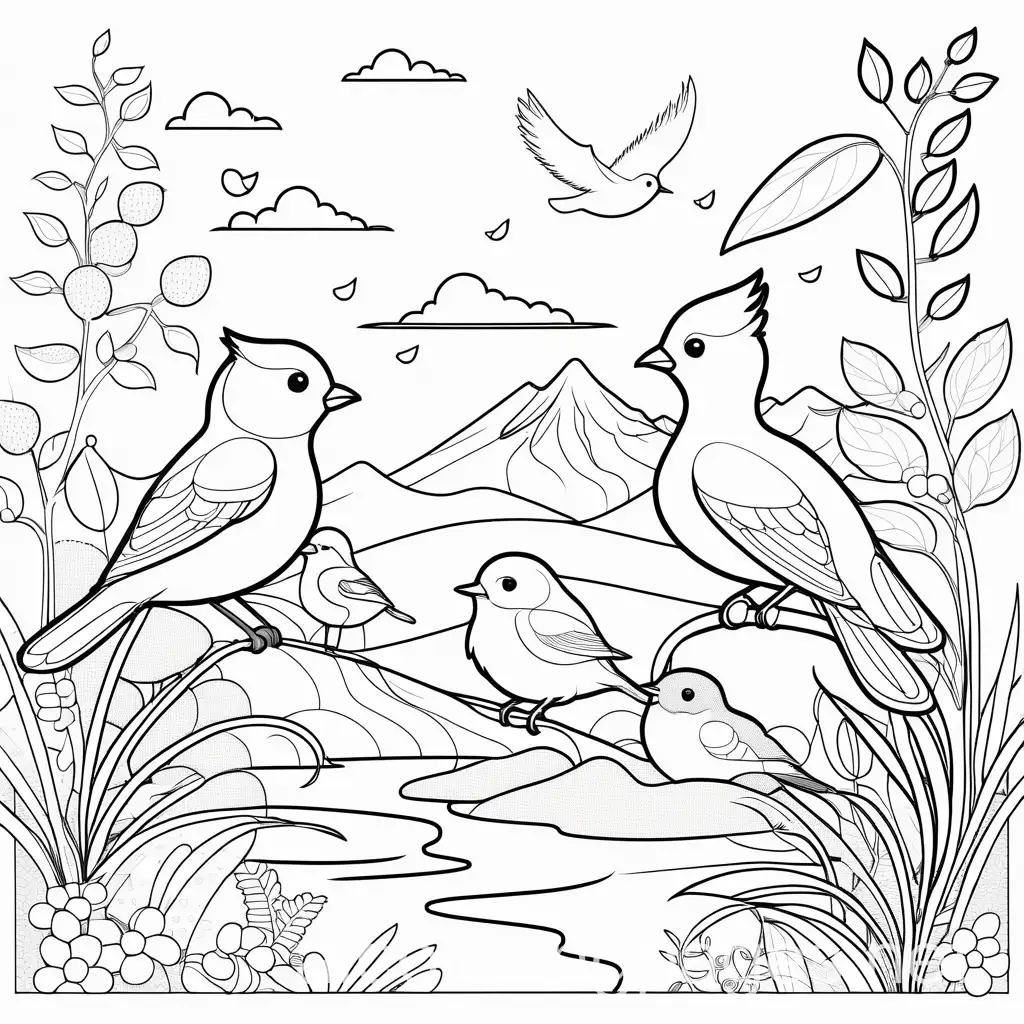 Active-Animals-and-Birds-Coloring-Page-for-Kids-Black-and-White-Sketches