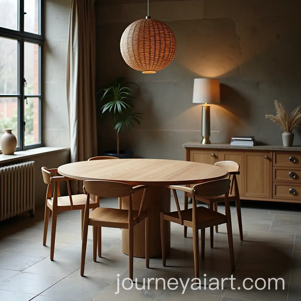 Round-Table-Set-on-Grainy-Floor-in-Minimalistic-Space