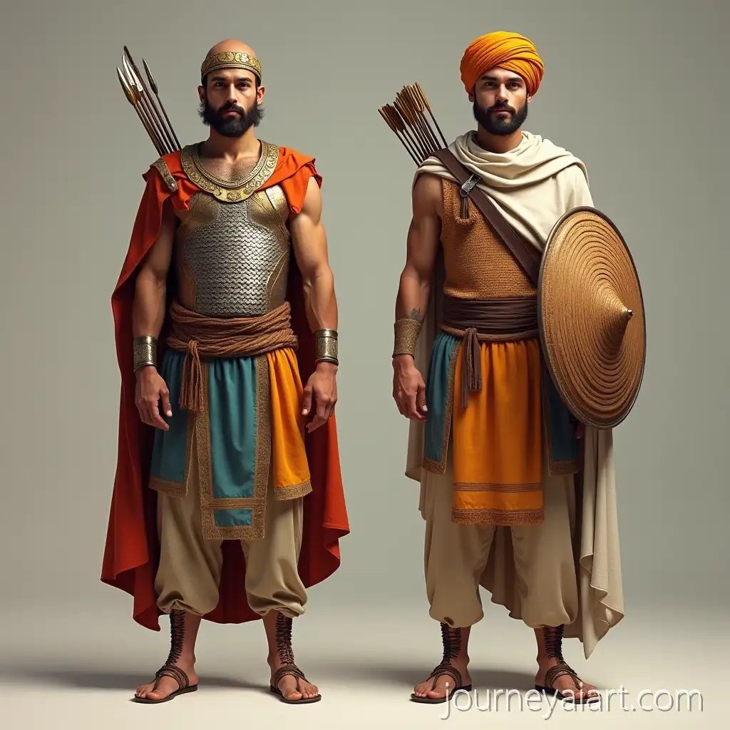 FrontFacing-FullBody-Portrait-of-Young-Persian-and-Kassite-Warriors-in-Historical-Armor