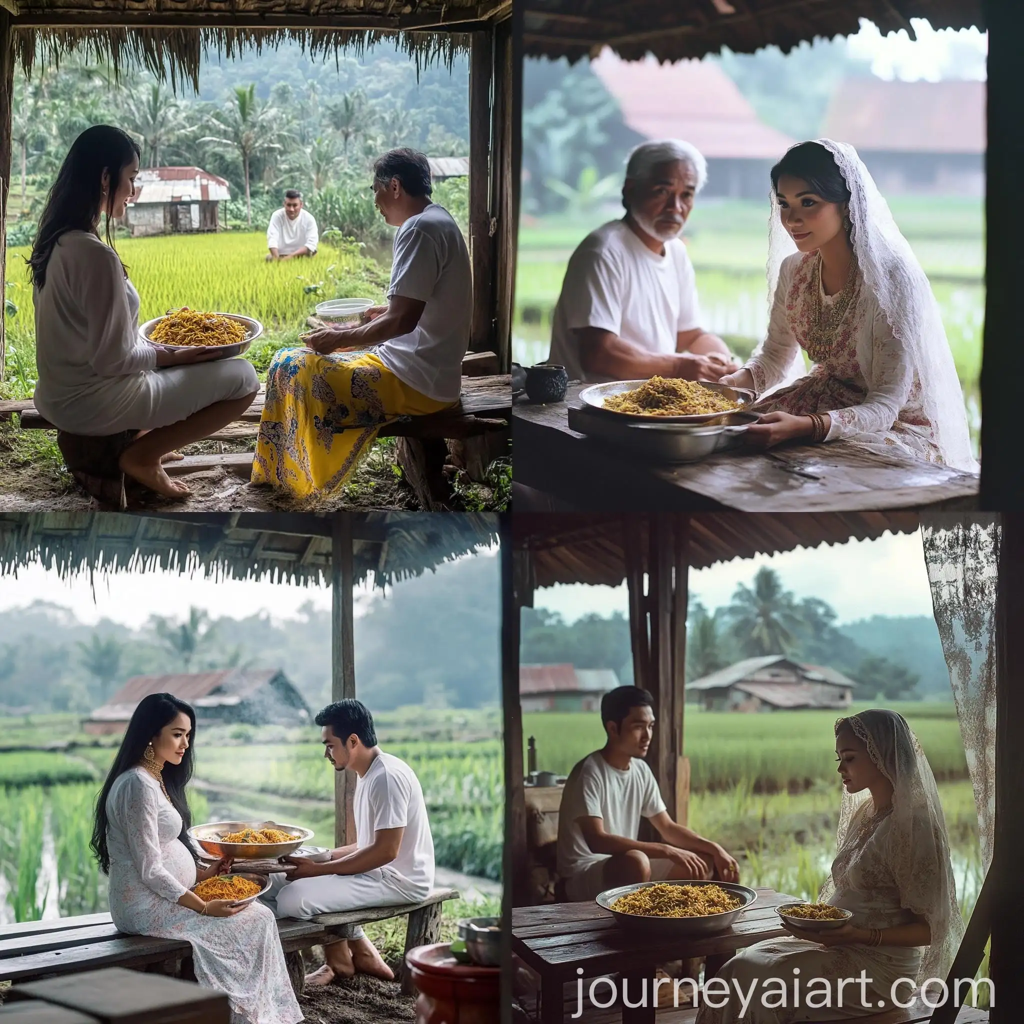 Malay-Woman-with-Nasi-Kandar-Lunch-at-Rice-Paddy-Hut