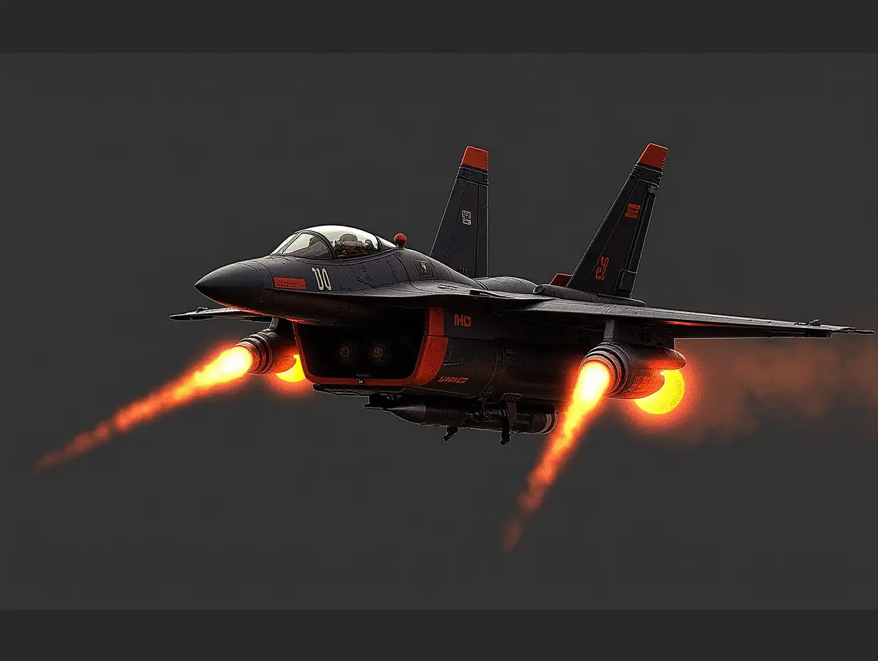 Combat jet, rockets, black, orange, flying