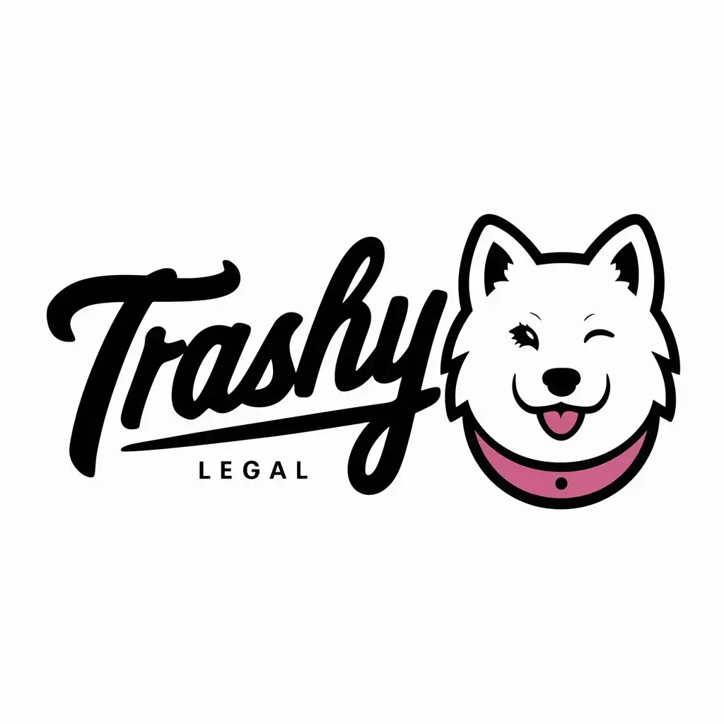 LOGO-Design-for-Trashy-Playful-White-Samoyed-Dog-in-Pink-and-Black