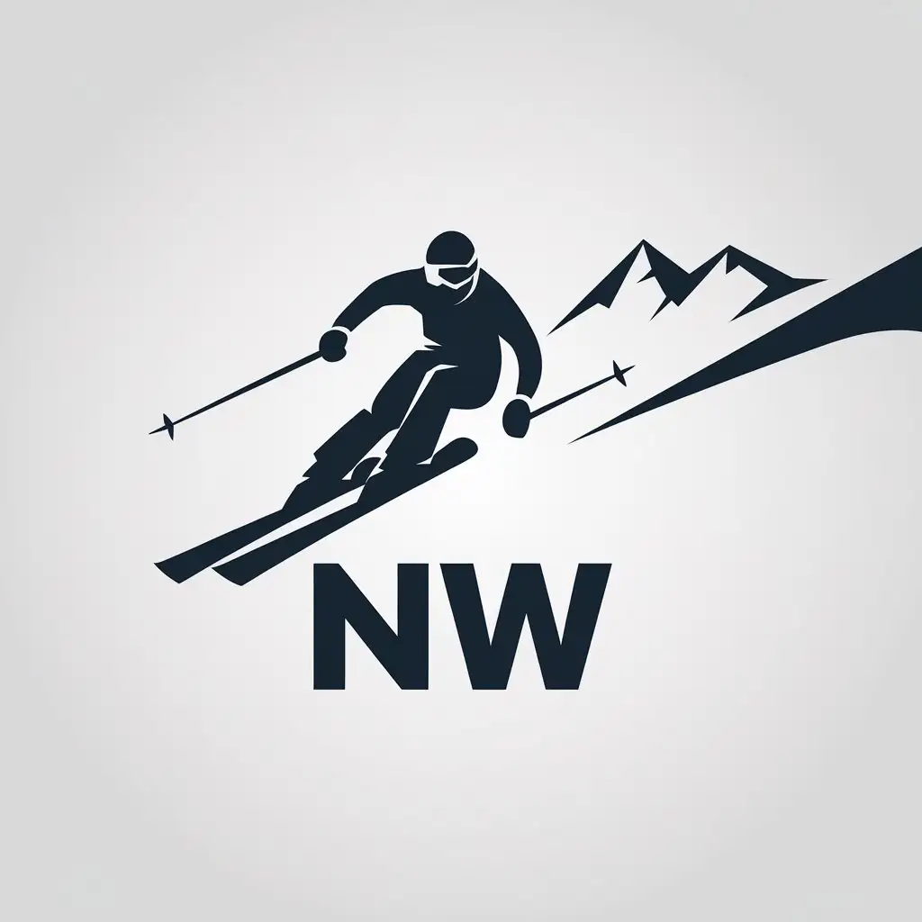 a vector logo design,with the text "NW", main symbol:NW,Minimalistic,be used in man skiing industry,clear background