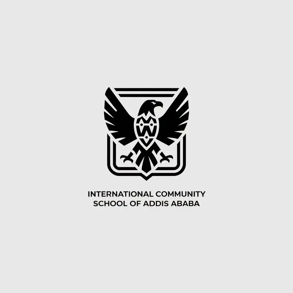 LOGO Design for International Community School of Addis Ababa Eagle with African Pattern in Square Frame for Educational Industry