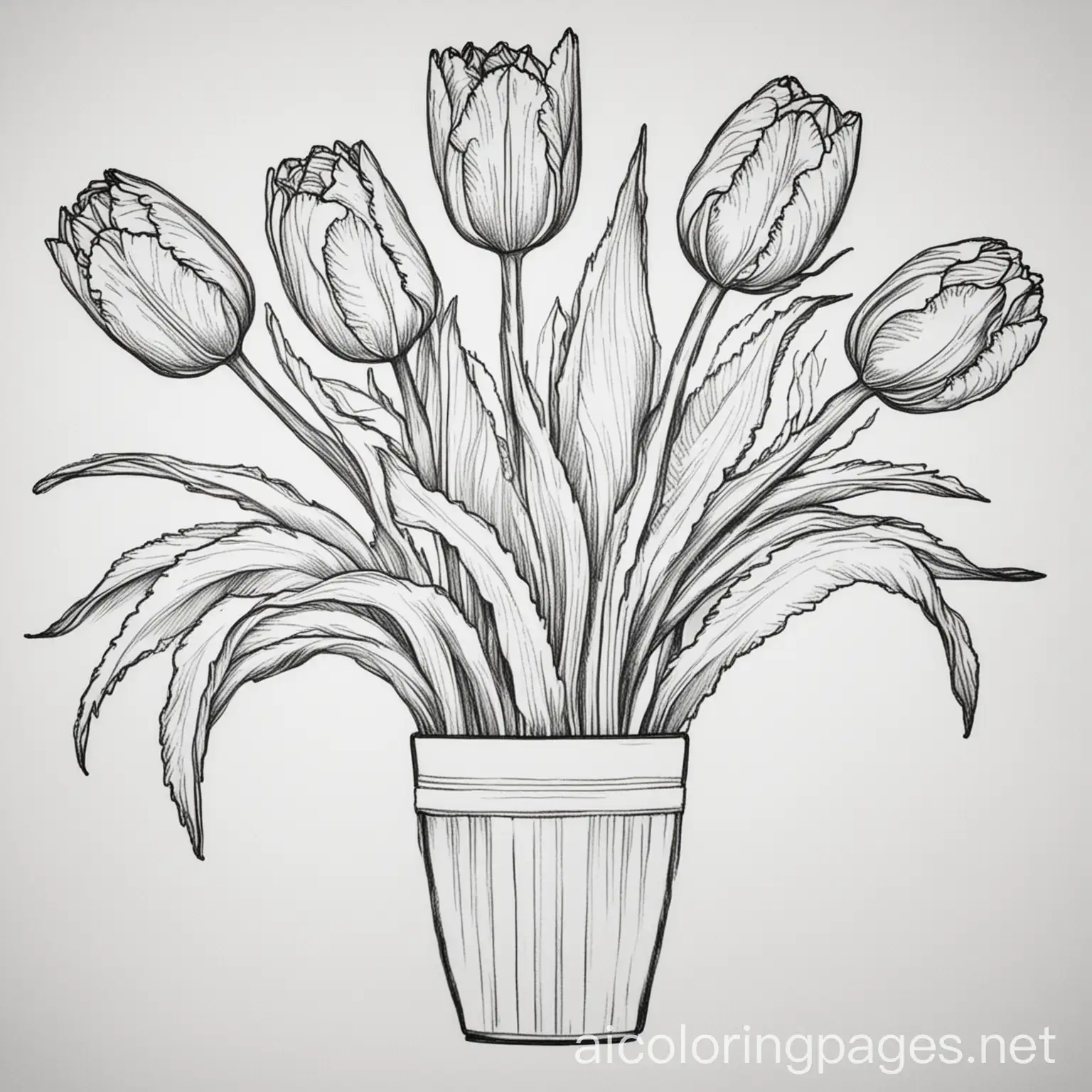 Childrens-Coloring-Page-Tulip-Bouquets-in-Line-Art-Style