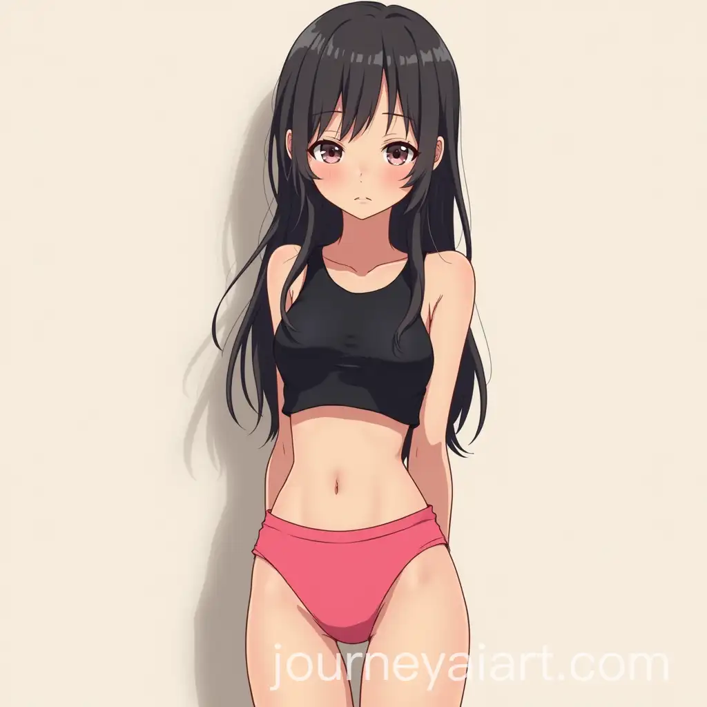 Tired-Anime-Girl-in-Black-Crop-Top-and-Pink-Boyshorts