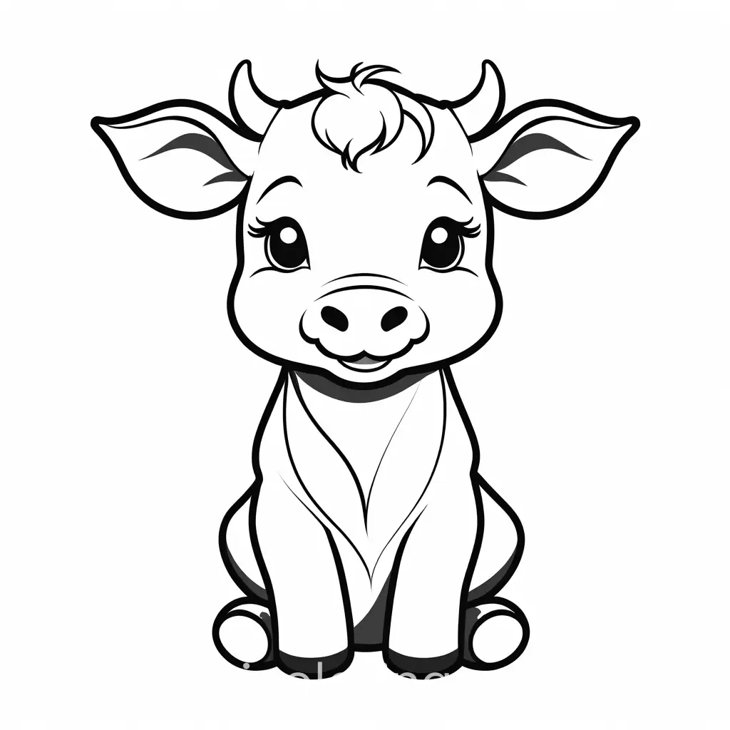 Adorable-Baby-Girl-and-Cute-Cow-Coloring-Page