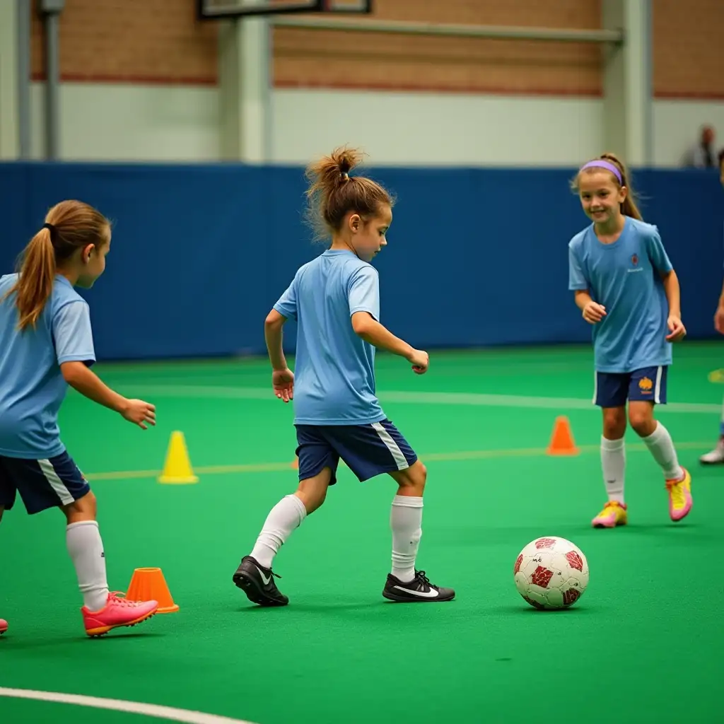 Young-Girls-Soccer-Training-Session-on-Green-Turf-with-Active-Play-and-Teamwork