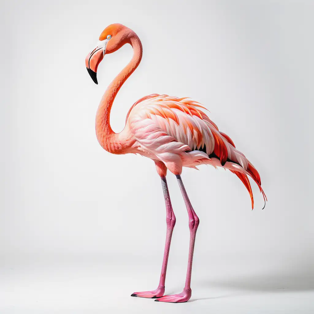 Elegant Flamingo Standing Gracefully on White Background