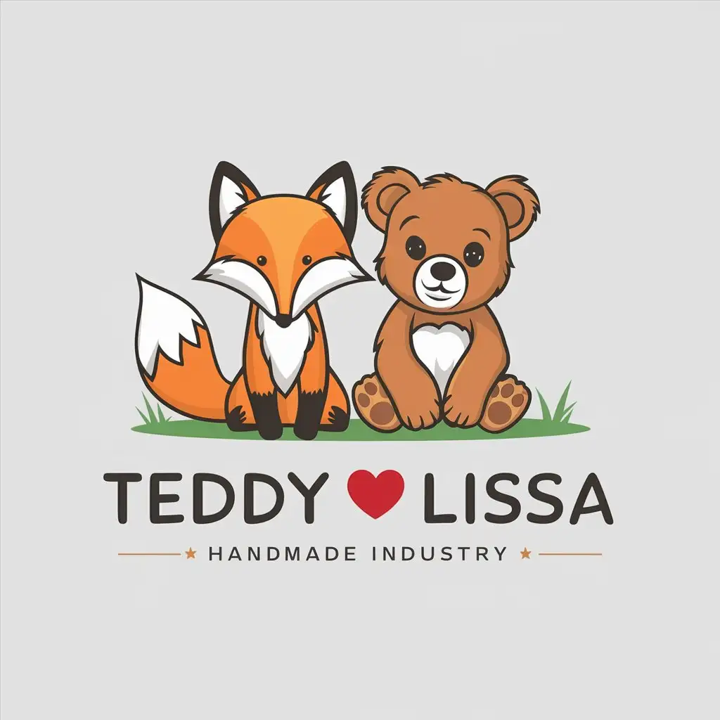 a vector logo design,with the text "TeDDy ❤️ LiSSa", main symbol:Fox and bear cub,Moderate,be used in Handmade industry,clear background